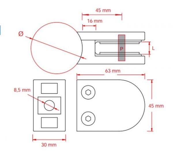Pince à verre 63 x 50 mm pour tube 42,4m