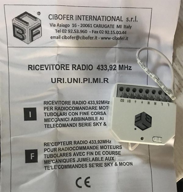 Récepteur radio pour radiocommande de moteur tubulaire